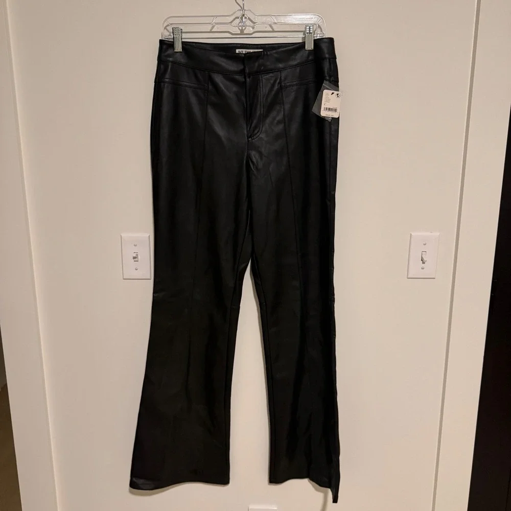 We‎ The Free Free People Black Vegan Faux Leather Flare Pants OB1749361 Sz 8 NWT